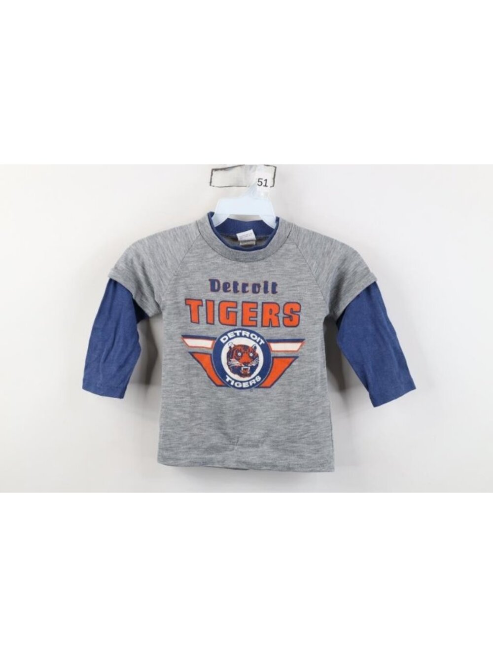 Vintage 80s Boys 7 Detroit Tigers Baseball Layered Long Sleeve T-Shirt Gray USA